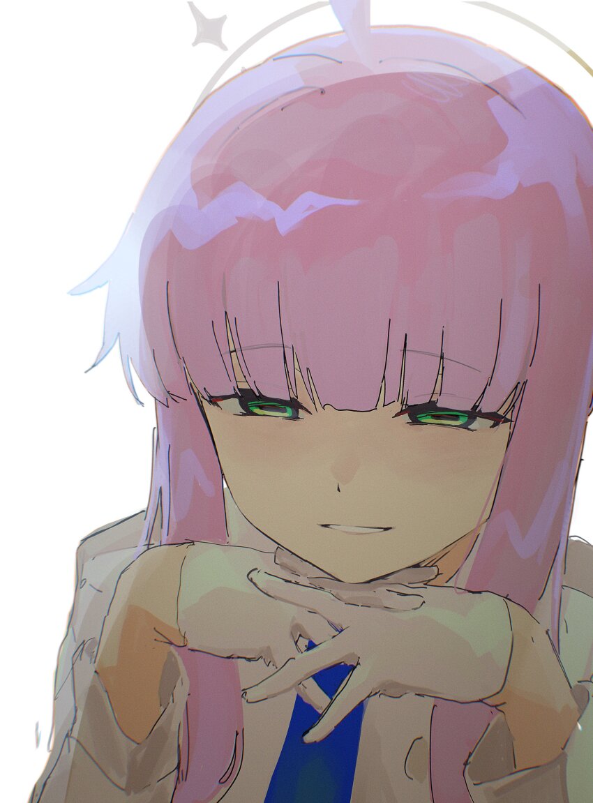 1girl, absurdres, ahoge, backlighting, blue_archive, blue_necktie, buttons, commentary_request