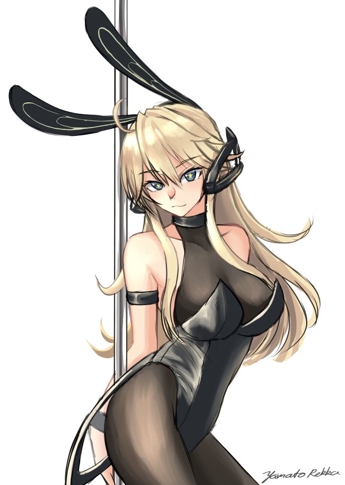1girl, alternate_costume, animal_ears, azur_lane, bare_shoulders, black_leotard, blonde_hair, blue_eyes