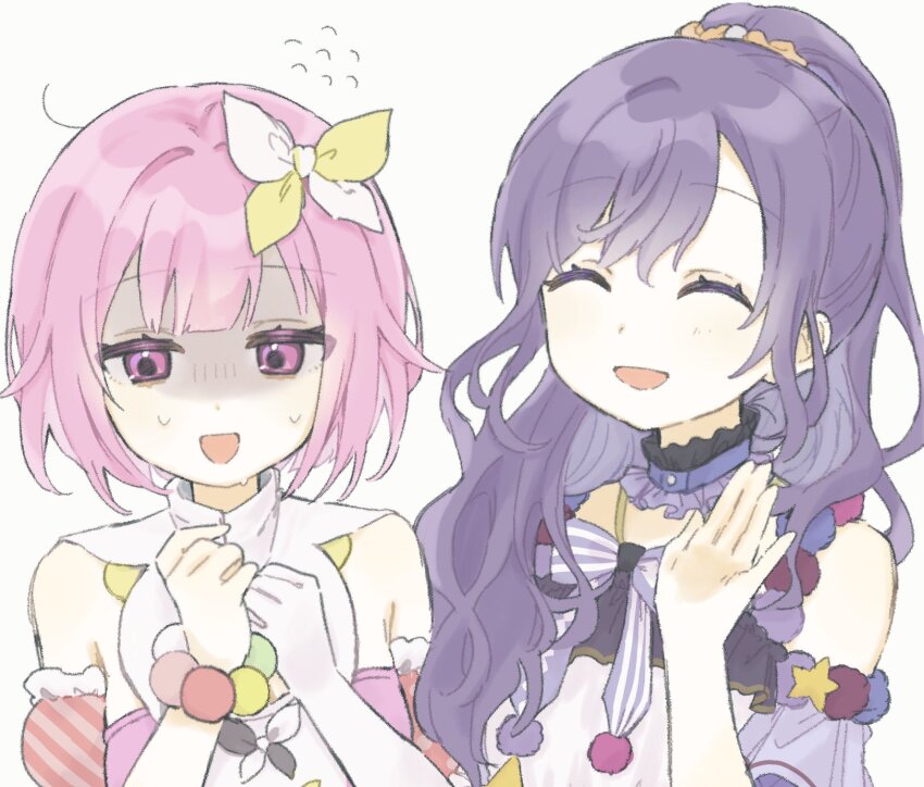 2girls, april_fools, asahina_mafuyu, bow, bowtie, closed_eyes, commentary, cosplay