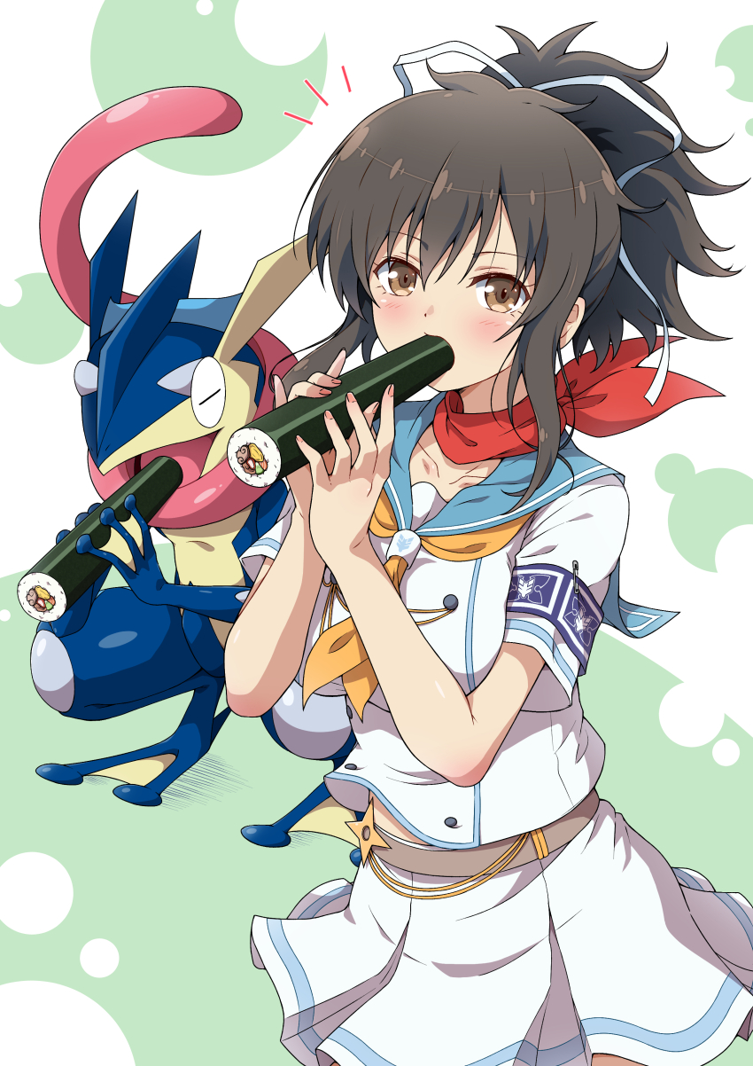 1girl, absurdres, armband, ascot, asuka_(senran_kagura), belt, black_hair, blue_armband