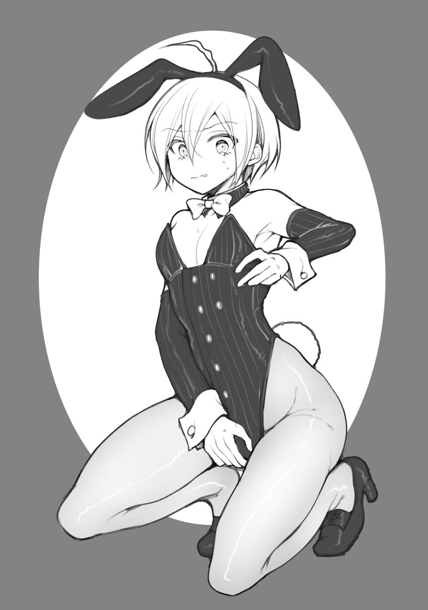 1boy, absurdres, ahoge, animal_ears, bare_shoulders, bow, bowtie, bulge