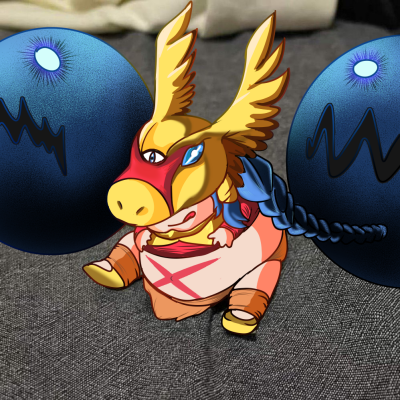 1girl, digimon, digimon_(creature), female_focus, lowres, mask, meme, minervamon, minervamon_x-antibody, sitting_baby_alligator_(meme), solo, tongue, tongue_out