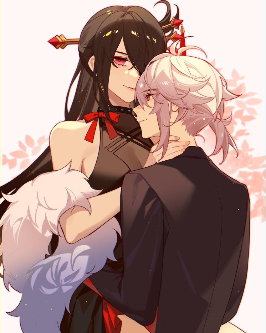 1boy, 1girl, beidou_(cadillac)_(genshin_impact), beidou_(genshin_impact), black_dress, black_jacket, breasts, brown_hair