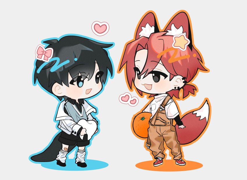 2boys, 8enthopelagic, absurdres, alternate_costume, animal_ear_fluff, animal_ears, black_eyes, black_hair