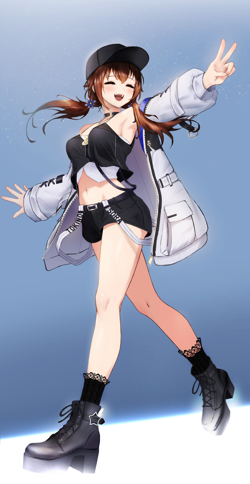 1girl, absurdres, armpits, artist_request, baseball_cap, blush, boots, breasts