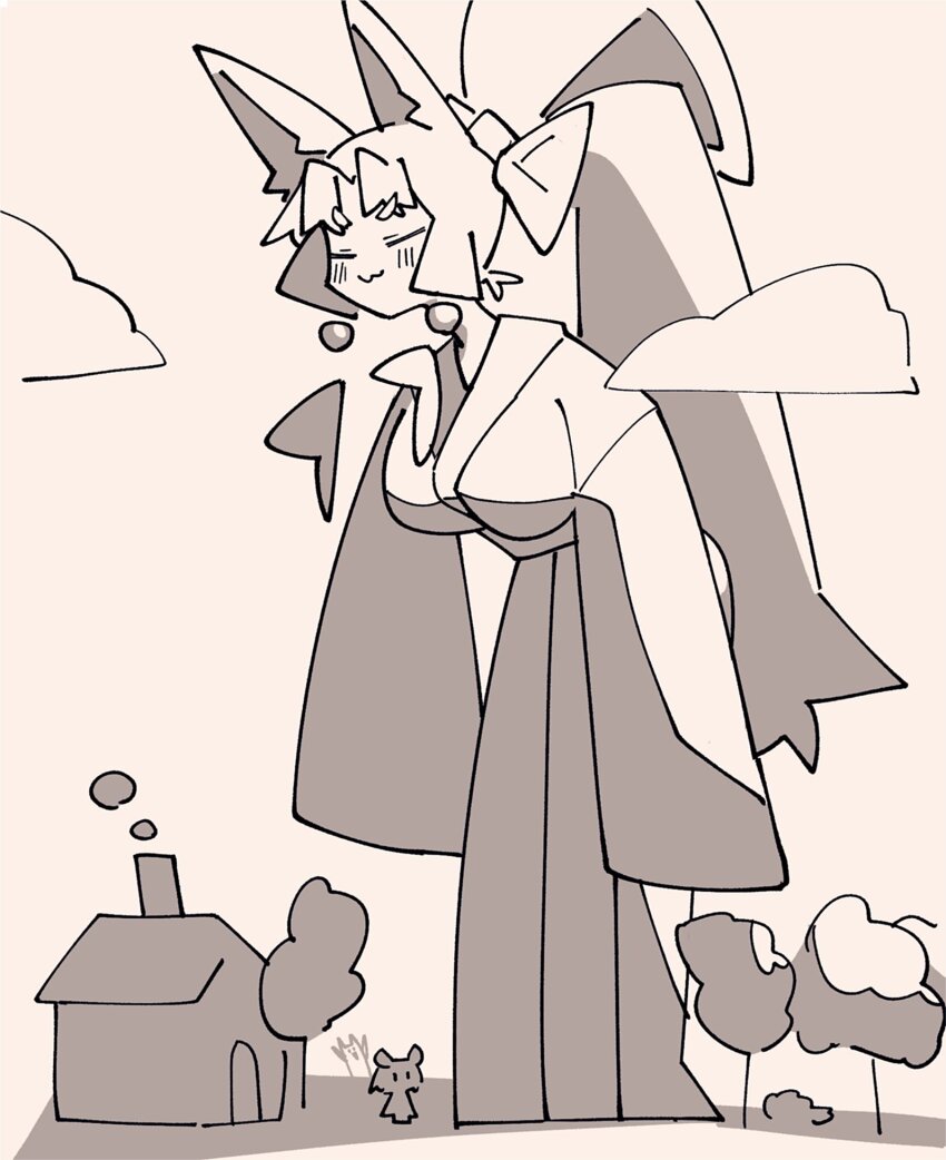 2girls, :3, adpx, animal_ears, blush, chibi, closed_eyes, cloud