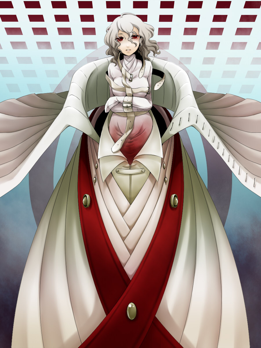 atlus, belt, grey_hair, highres, izanami_(persona), persona, persona_4, red_eyes