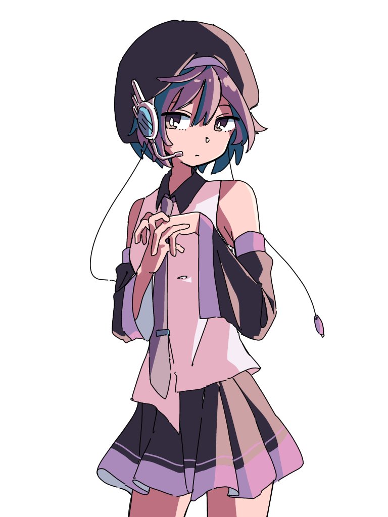 1girl, alternate_eye_color, bare_shoulders, beret, black_hat, black_skirt, bright_pupils, brown_eyes