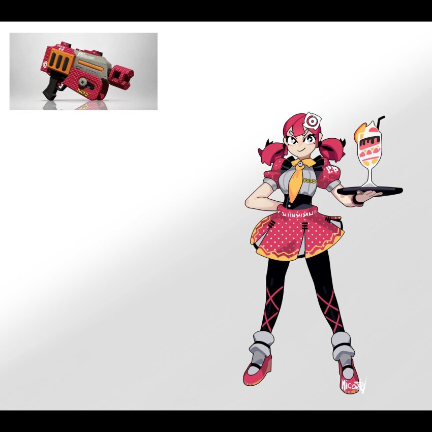 1girl, black_eyes, black_hair, black_pantyhose, breasts, cup, full_body, hair_ornament