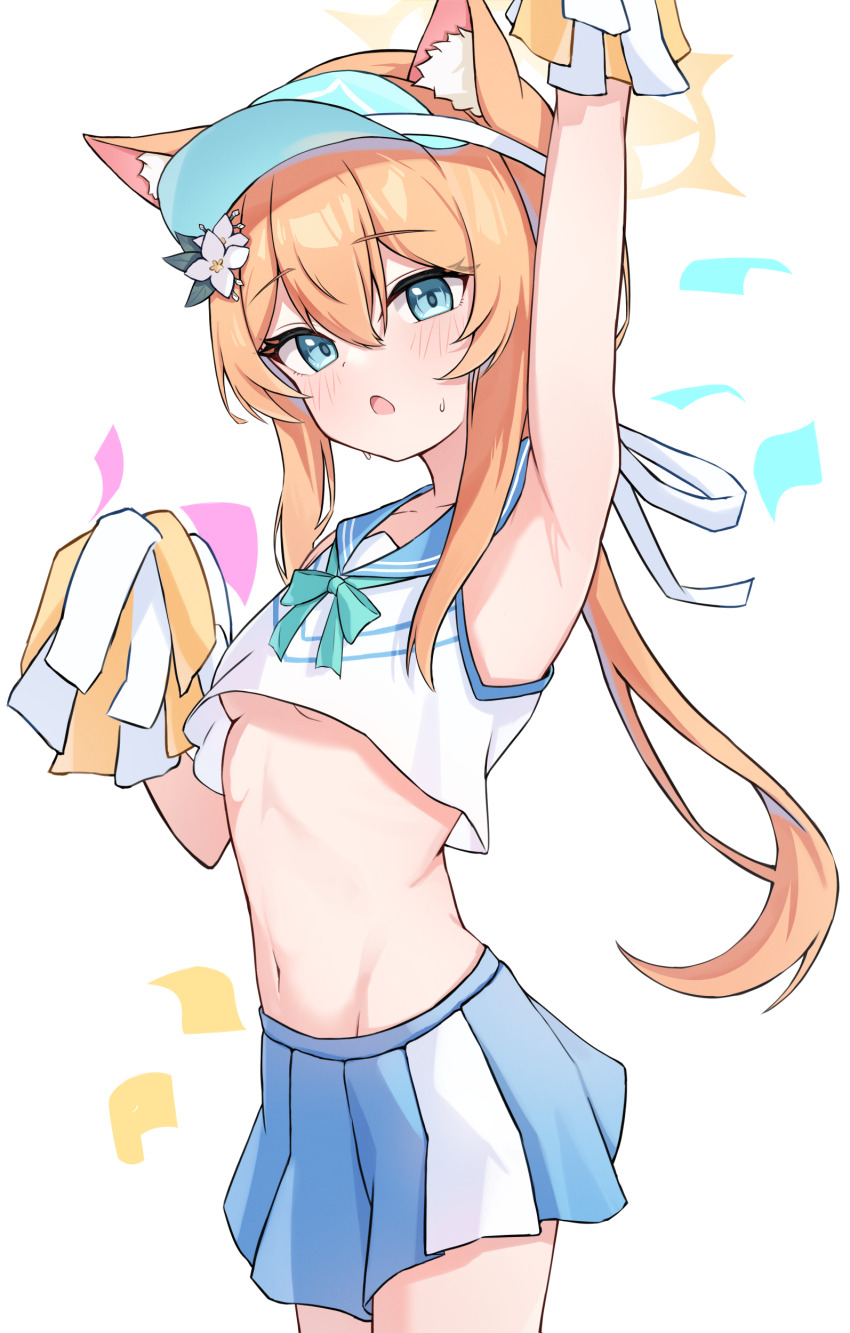 1girl, absurdres, animal_ears, arm_up, armpits, bare_arms, bare_shoulders, blue_archive