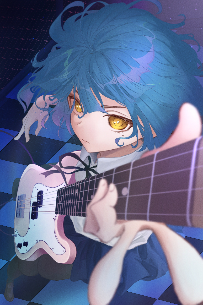 1girl, absurdres, bass_guitar, blue_hair, bocchi_the_rock!, fender_precision_bass, highres, instrument