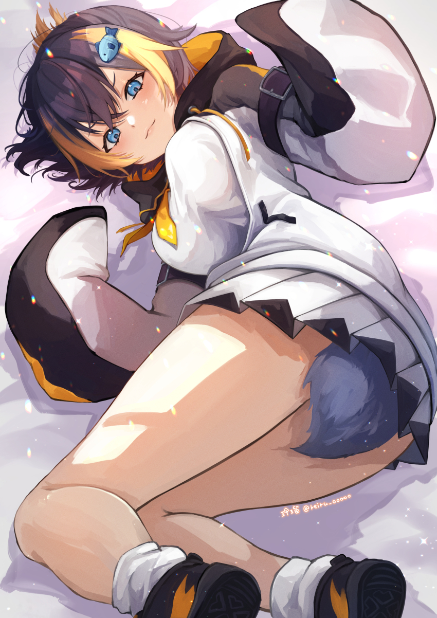 1girl, :3, absurdres, arm_belt, belt, black_belt, black_hoodie, black_shoes