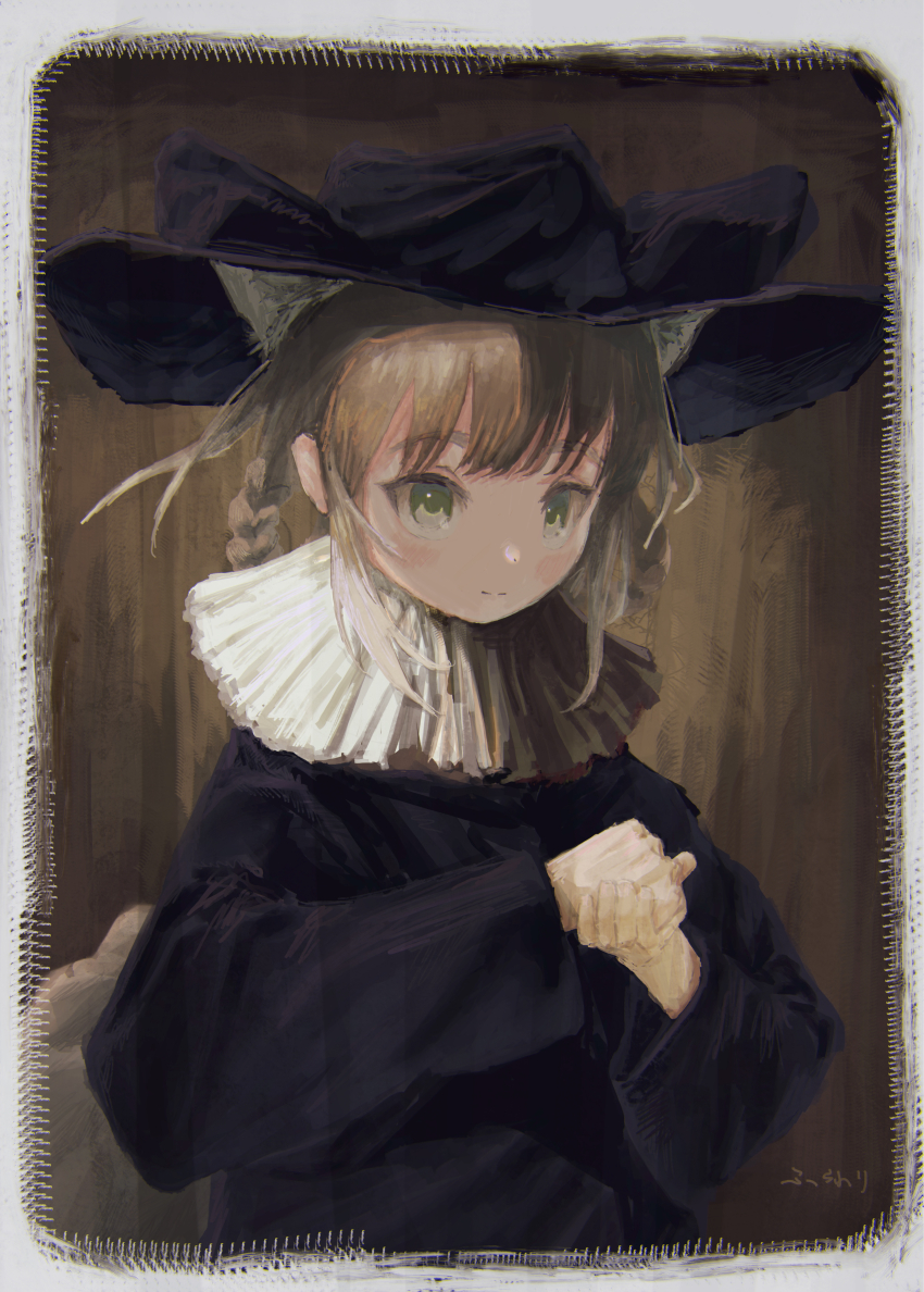 1girl, absurdres, animal_ears, arknights, black_hat, black_robe, blonde_hair, blush