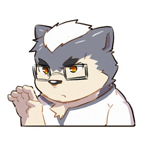 1boy, ajin_(hirainaoto1), animal_ears, bara, beenic, chibi, cropped_torso, dog_boy