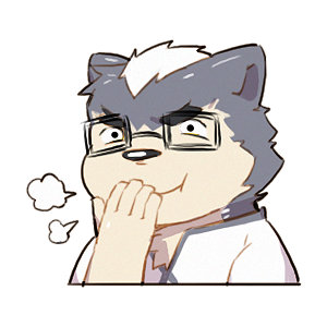 1boy, ajin_(hirainaoto1), animal_ears, bara, beenic, chibi, covering_own_mouth, cropped_torso