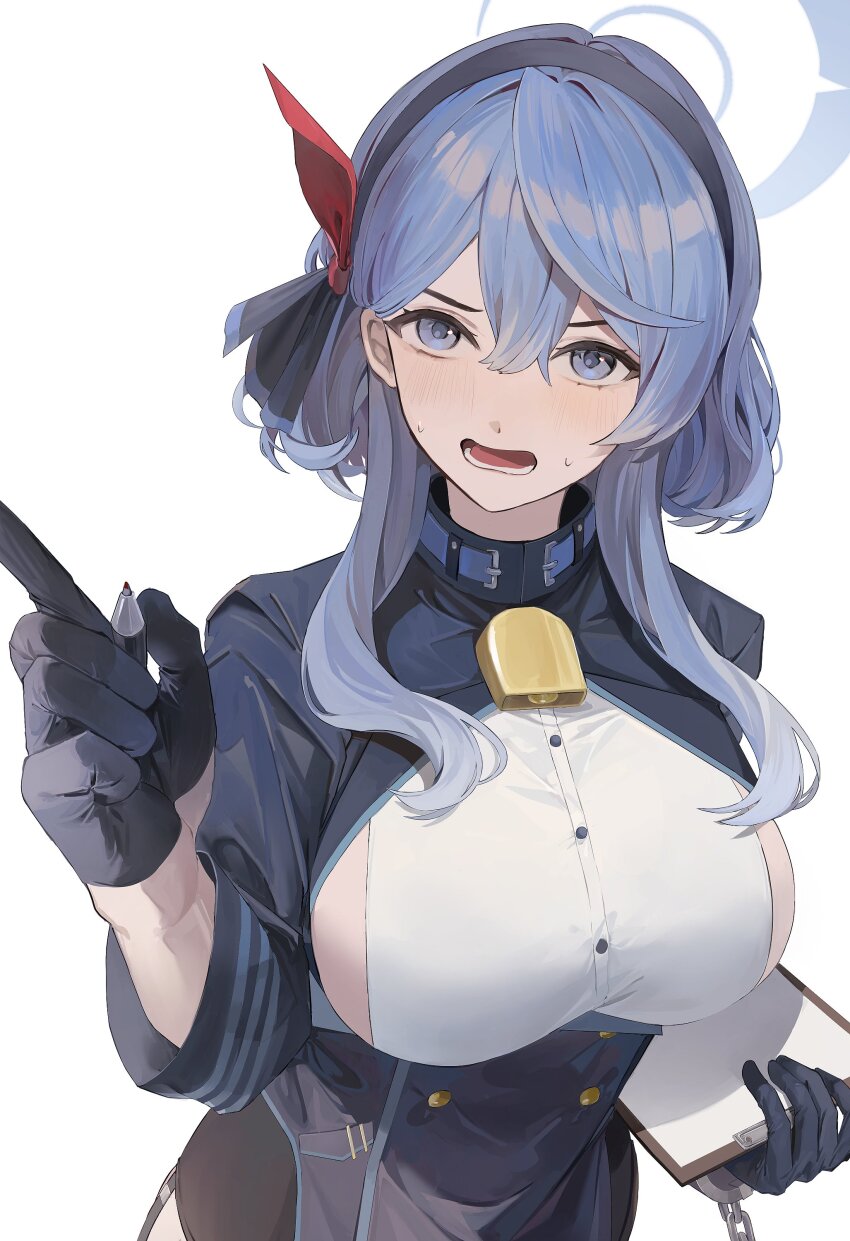 1girl, absurdres, ako_(blue_archive), bell, black_skirt, blue_archive, blue_coat, blue_eyes