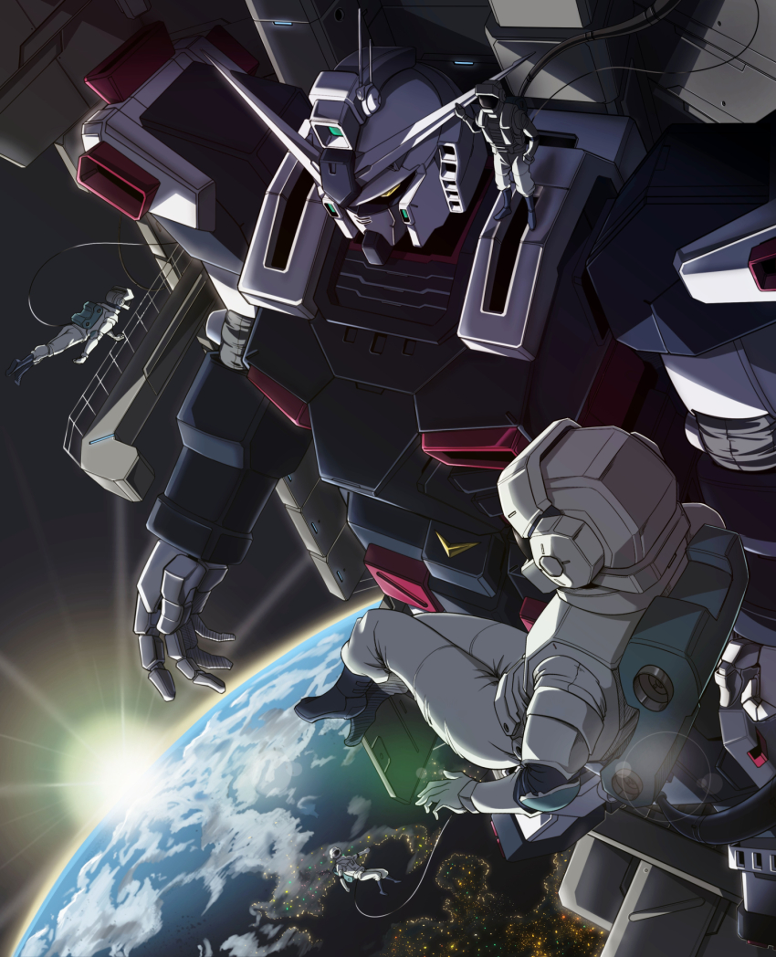 4others, ambiguous_gender, astronaut, cable, earth_(planet), full_armor_gundam, gundam, gundam_thunderbolt
