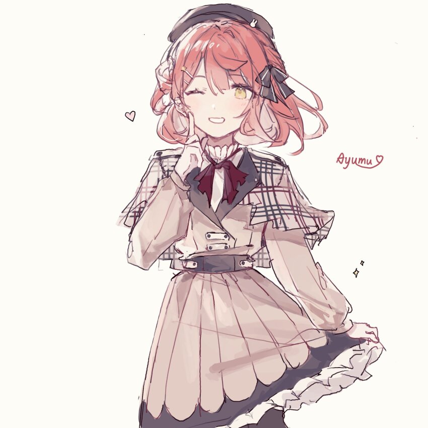 1girl, azhi_nagi, belt, beret, bow, braid, braided_bun, bun_with_braided_base