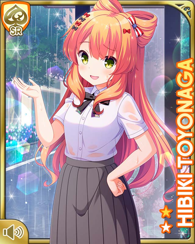 1girl, black_bow, black_bowtie, black_ribbon, bow, bowtie, card_(medium), character_name