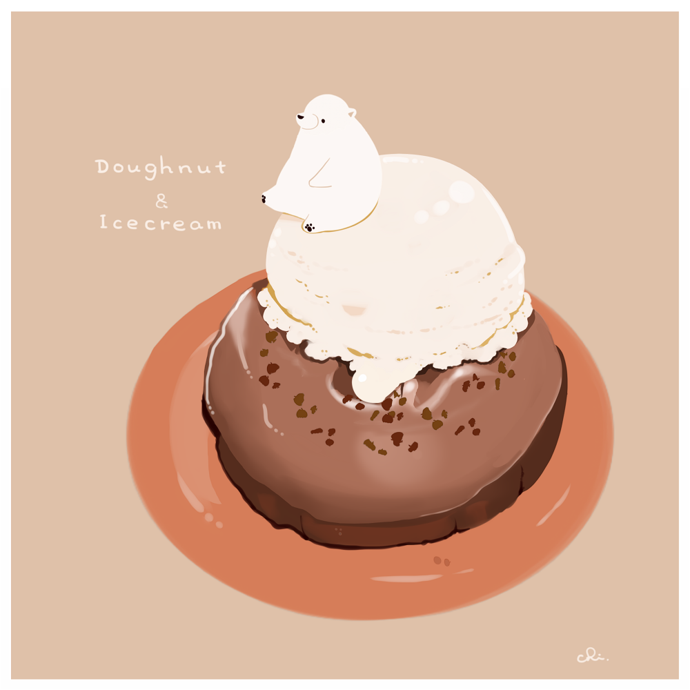 bear, border, brown_background, chai_(drawingchisanne), commentary_request, dessert, donut, english_text