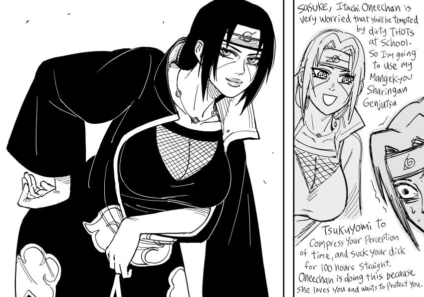 1boy, 1girl, absurdres, akatsuki_uniform, bb_(baalbuddy), black_hair, breasts, brother_and_sister