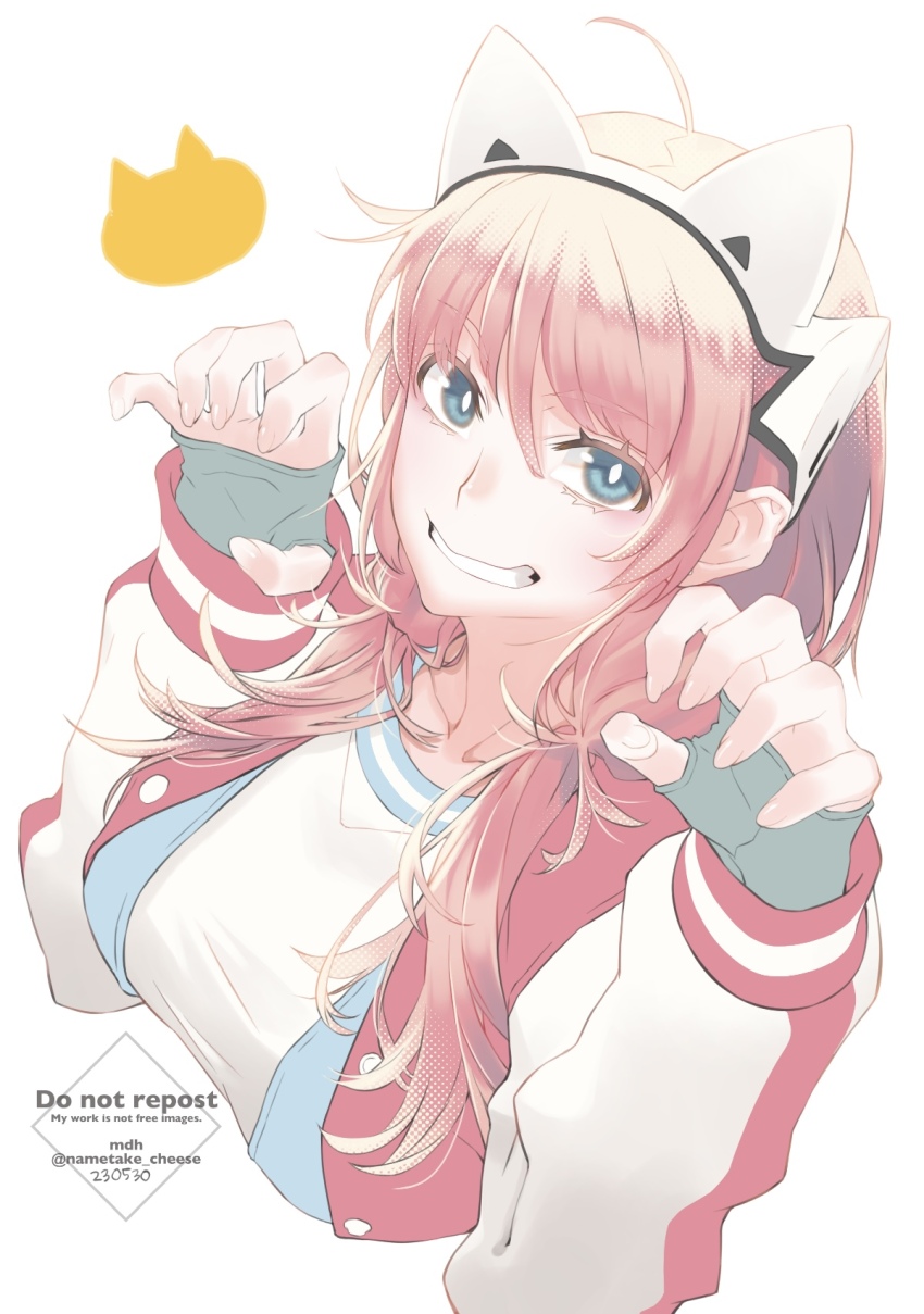 1girl, ahoge, ai_the_somnium_files, animal_ears, aqua_eyes, commentary, dated, fake_animal_ears