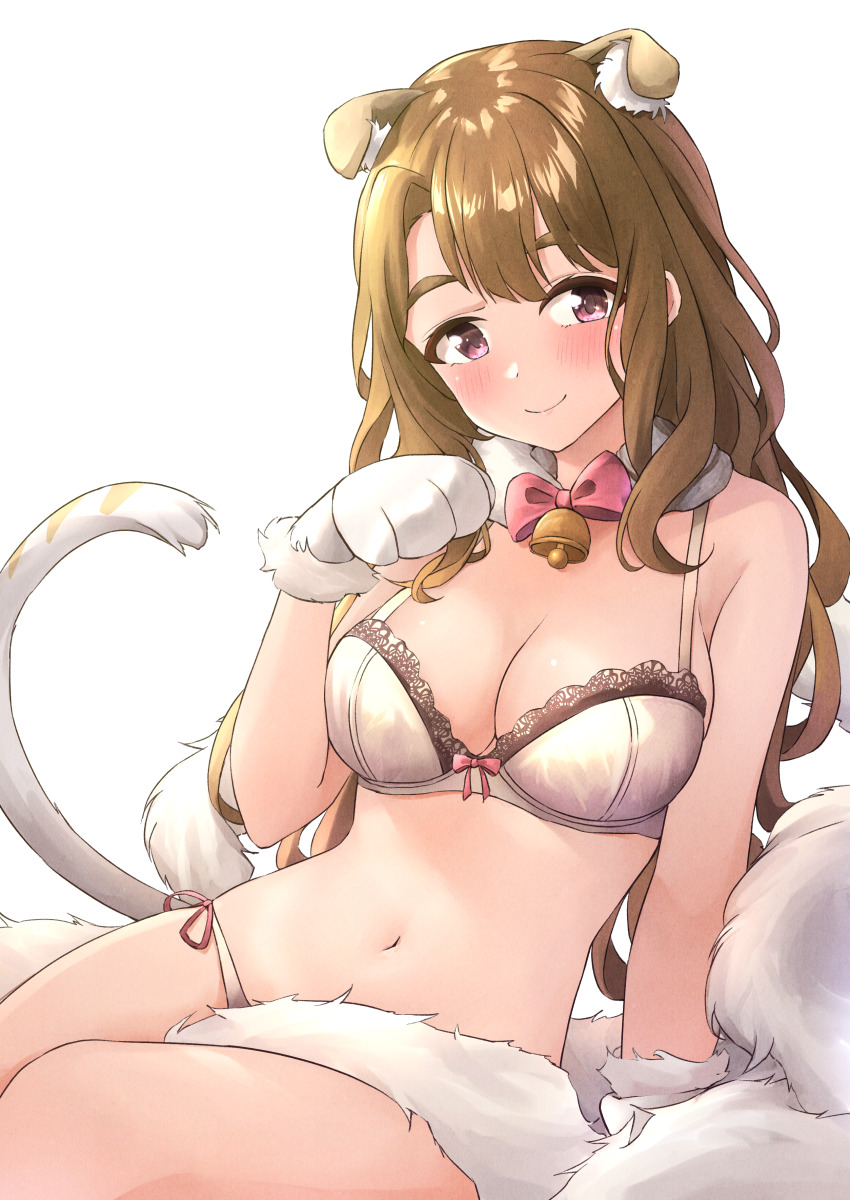 1girl, absurdres, animal_ears, animal_hands, b1ack_illust, blush, bra, breasts
