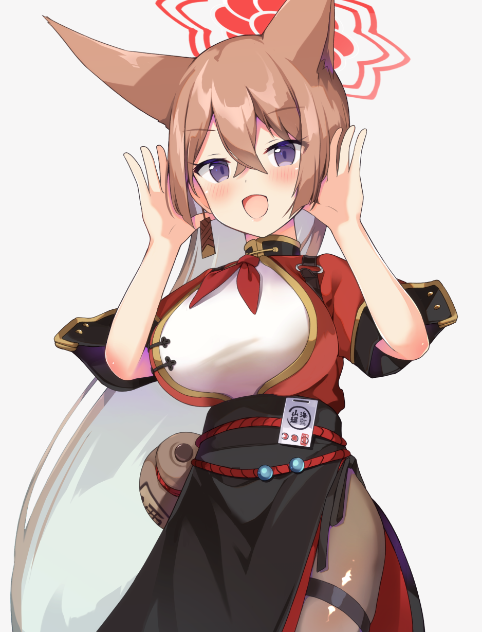 1girl, aku_oribi, animal_ears, blue_archive, brown_hair, brown_pantyhose, chinese_clothes, fox_ears