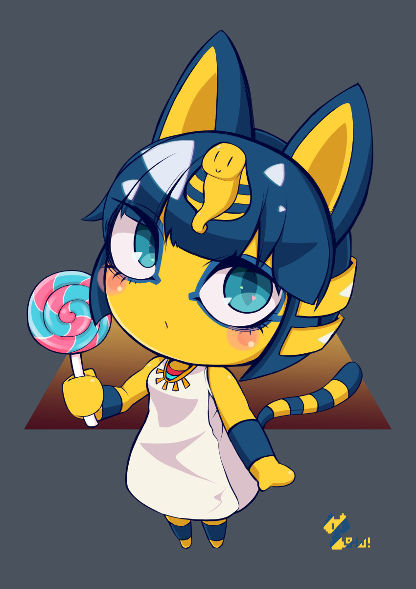 1girl, absurdres, ancient_egyptian, ancient_egyptian_clothes, animal_crossing, ankha_(animal_crossing), bare_shoulders, barefoot