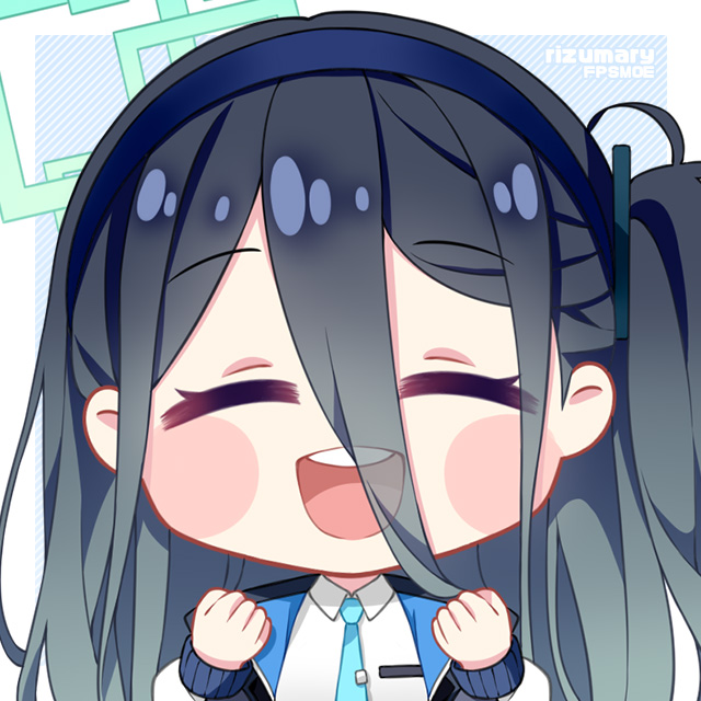 1girl, aris_(blue_archive), artist_name, blue_archive, blue_necktie, chibi, closed_eyes, collared_shirt
