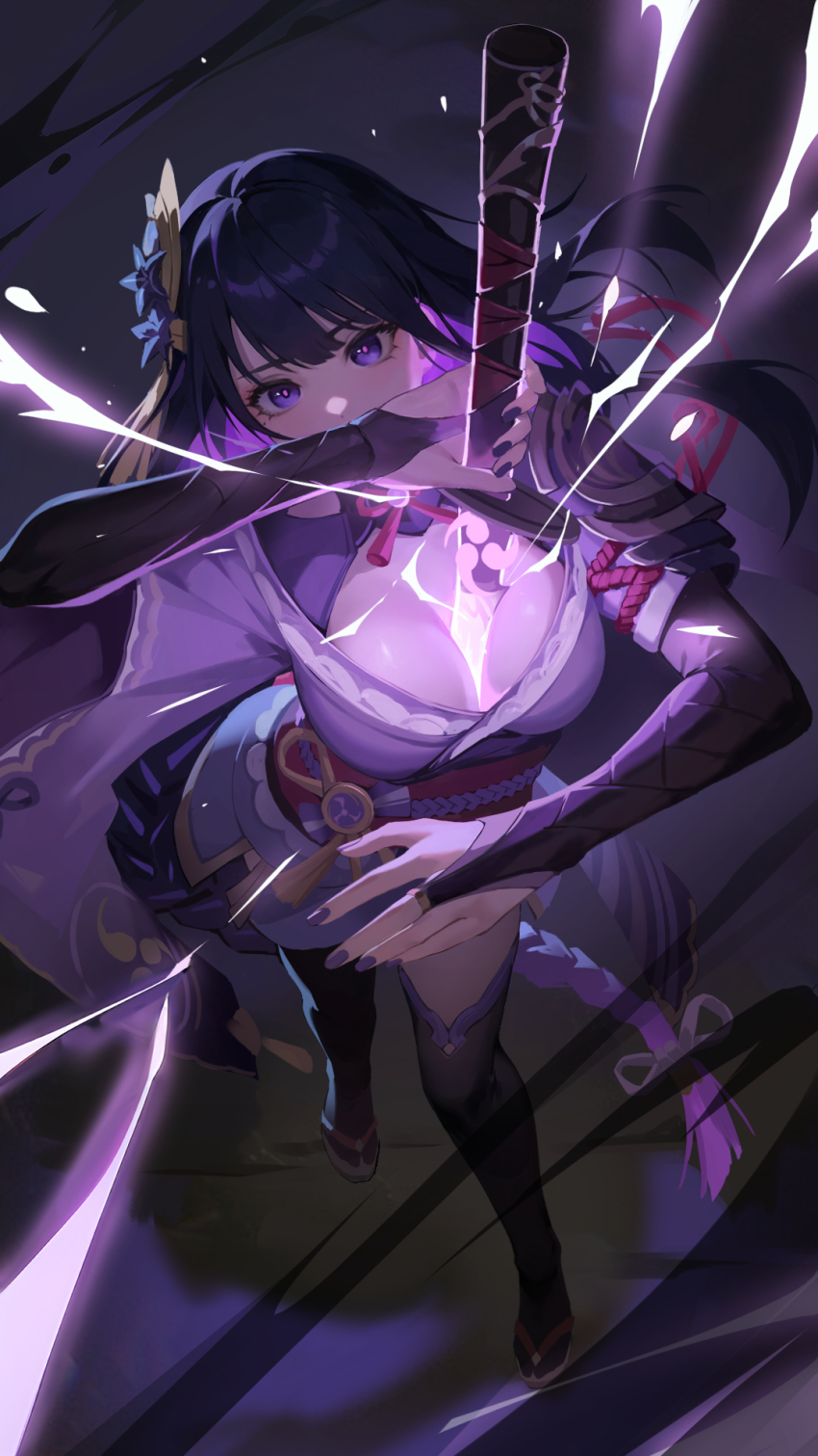 1girl, bridal_gauntlets, drawing_sword, genshin_impact, highres, holding, holding_sword, holding_weapon