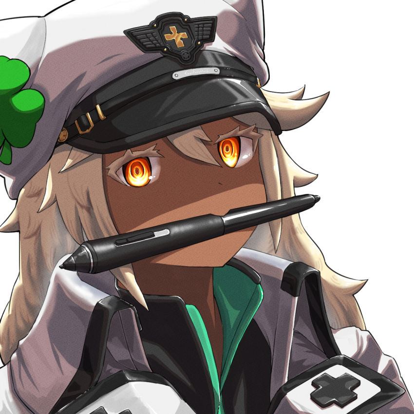 1girl, blonde_hair, cape, clover, dark-skinned_female, dark_skin, guilty_gear, guilty_gear_strive