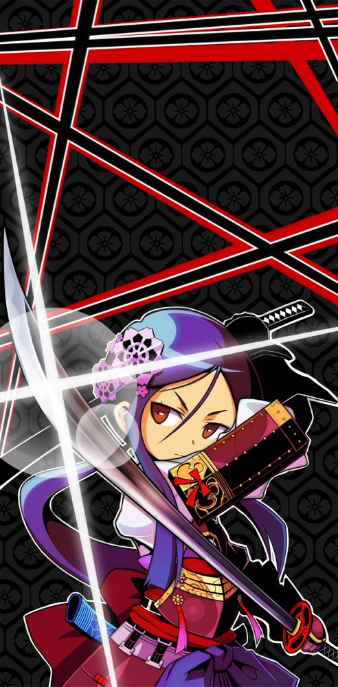 armor, atlus, blue_hair, brown_eyes, dual_wielding, etrian_odyssey, hair_ornament, holding