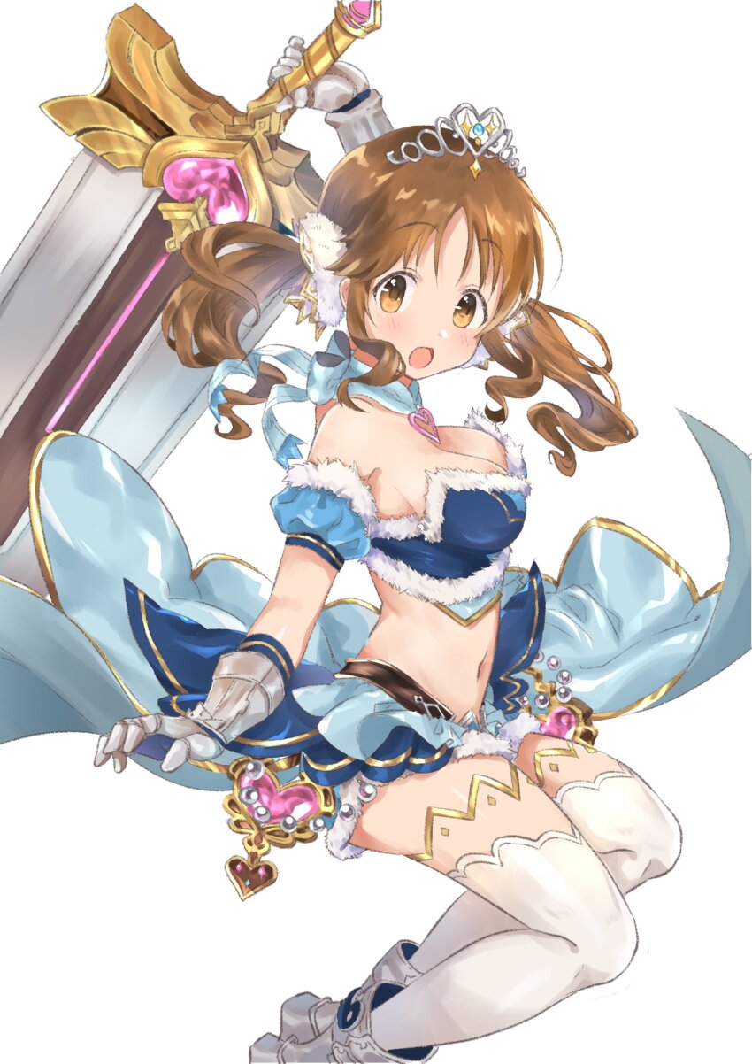 1girl, absurdres, arm_guards, arm_up, bare_shoulders, blue_jacket, blue_ribbon, blue_shorts