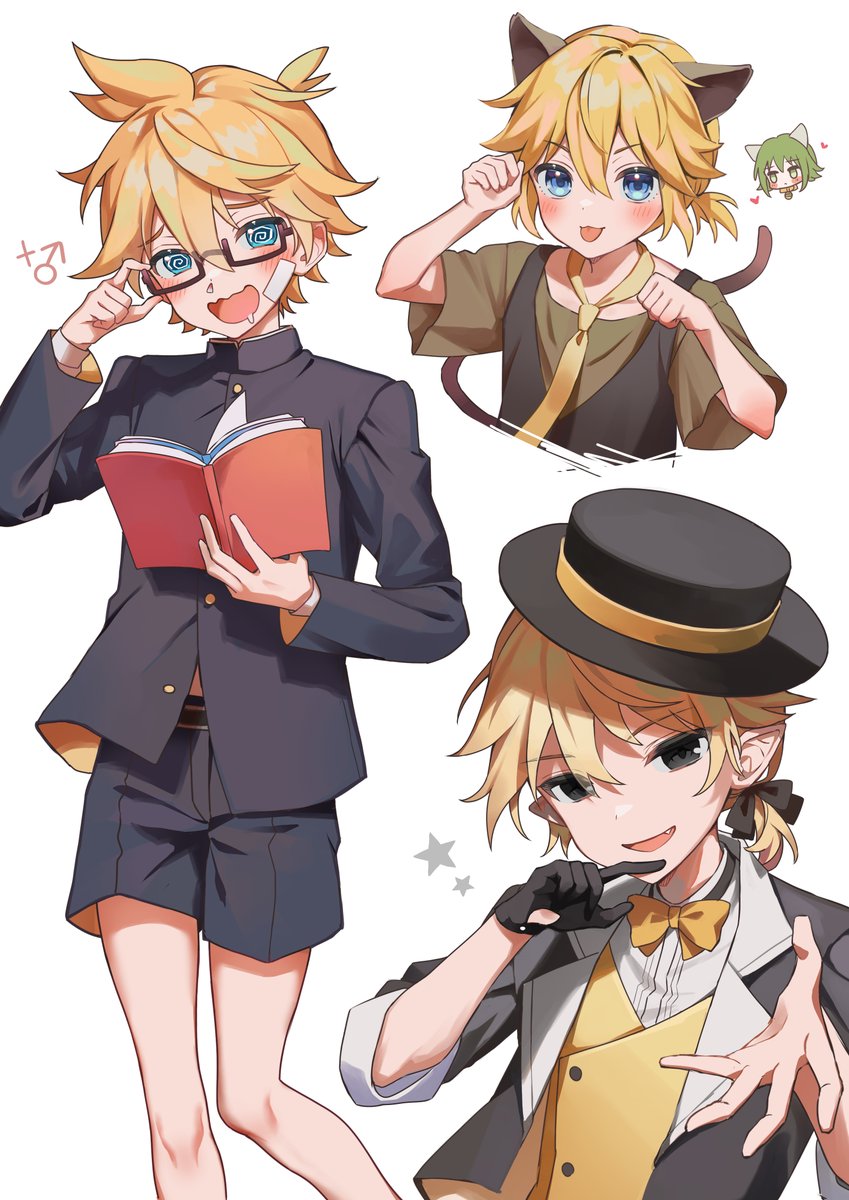 1boy, @_@, animal_ears, aqua_eyes, aruminsuko, blonde_hair, blush, book