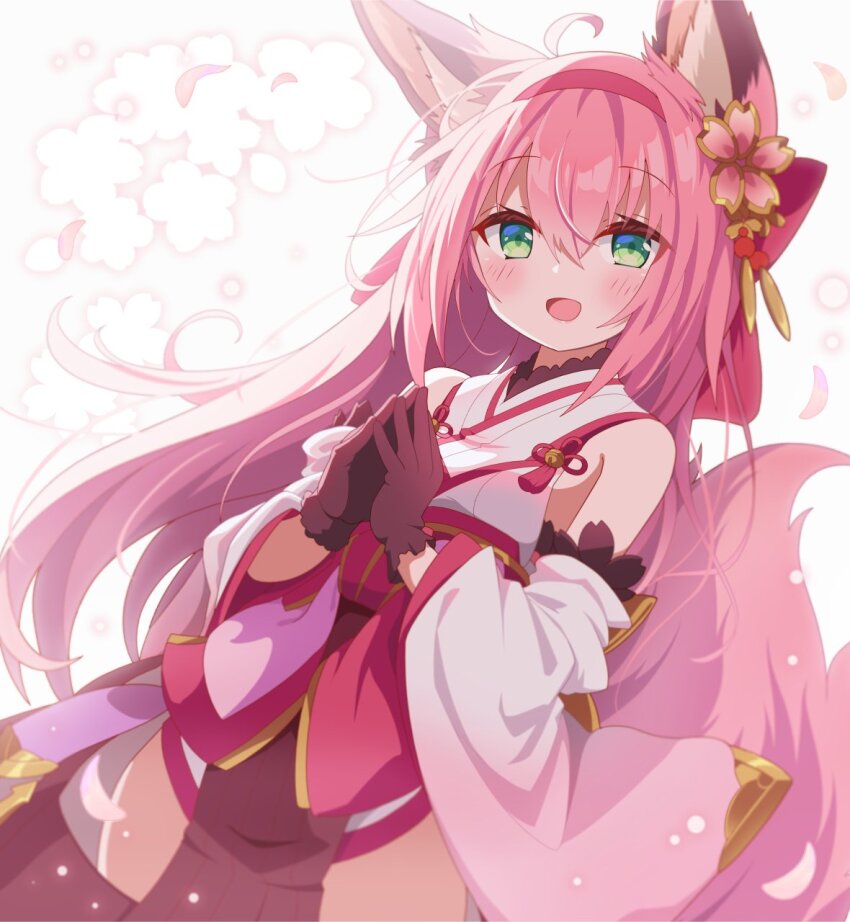 1girl, animal_ears, azur_lane, bare_shoulders, blush, cowboy_shot, detached_sleeves, fox_ears