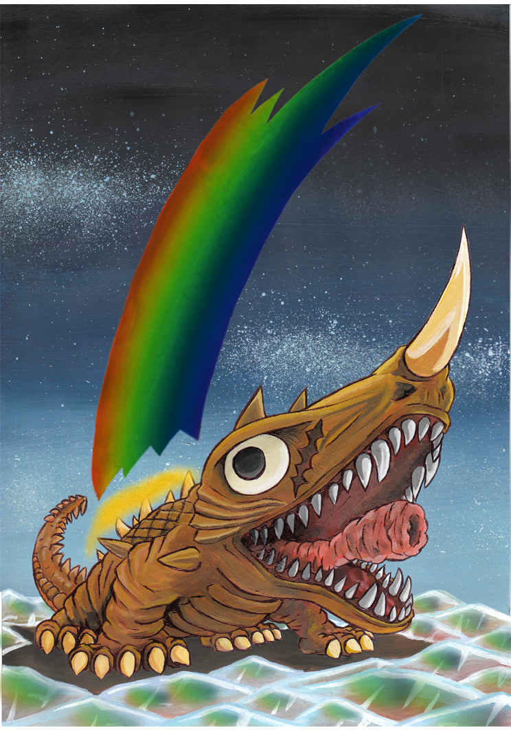 all_fours, barugon, chameleon, chibi, daiei_motion_picture, energy, energy_beam, gamera_(series)