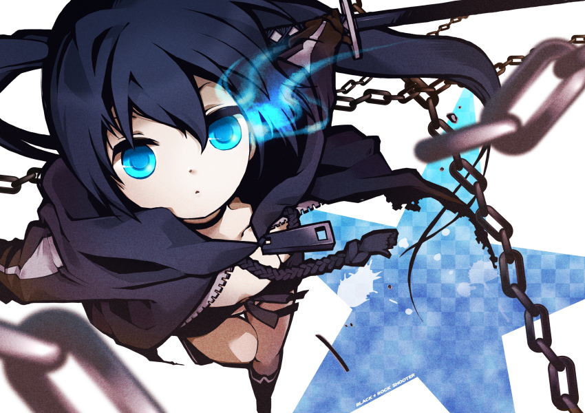 10s, 1girl, absurdres, bikini, bikini_top_only, black_hair, black_rock_shooter, black_rock_shooter_(character)