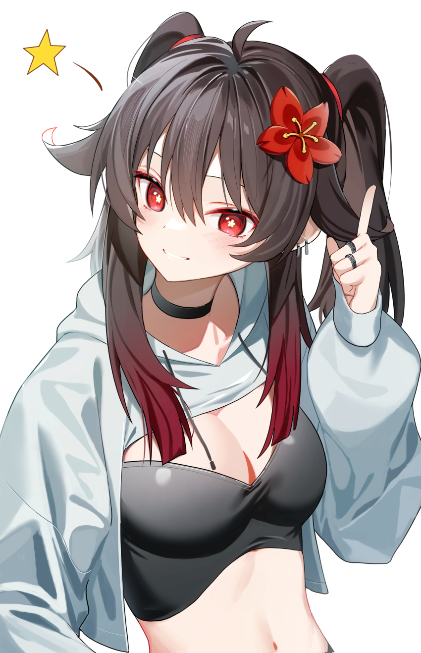 1girl, absurdres, ahoge, alternate_costume, alternate_hairstyle, black_bra, black_choker, bra