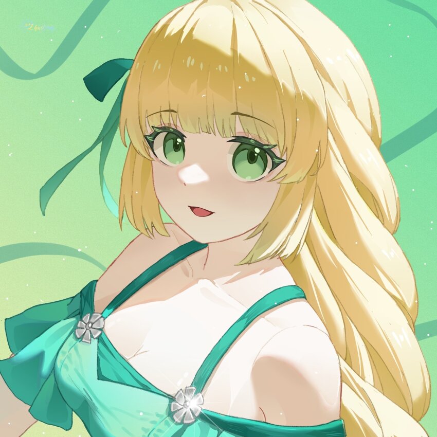 1girl, bikini, blonde_hair, blunt_bangs, braid, braided_ponytail, breasts, cleavage