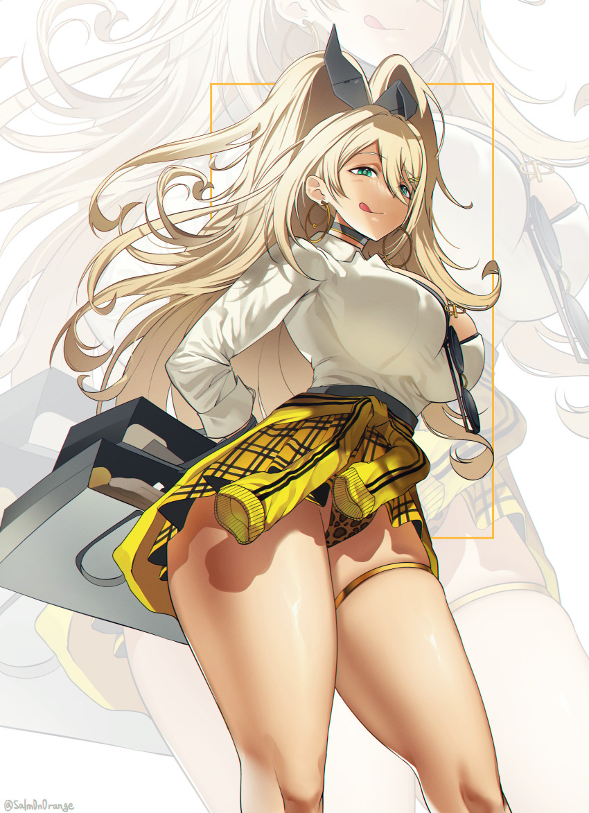 1girl, absurdres, animal_ears, animal_print, bag, bead_bracelet, beads, black_bag