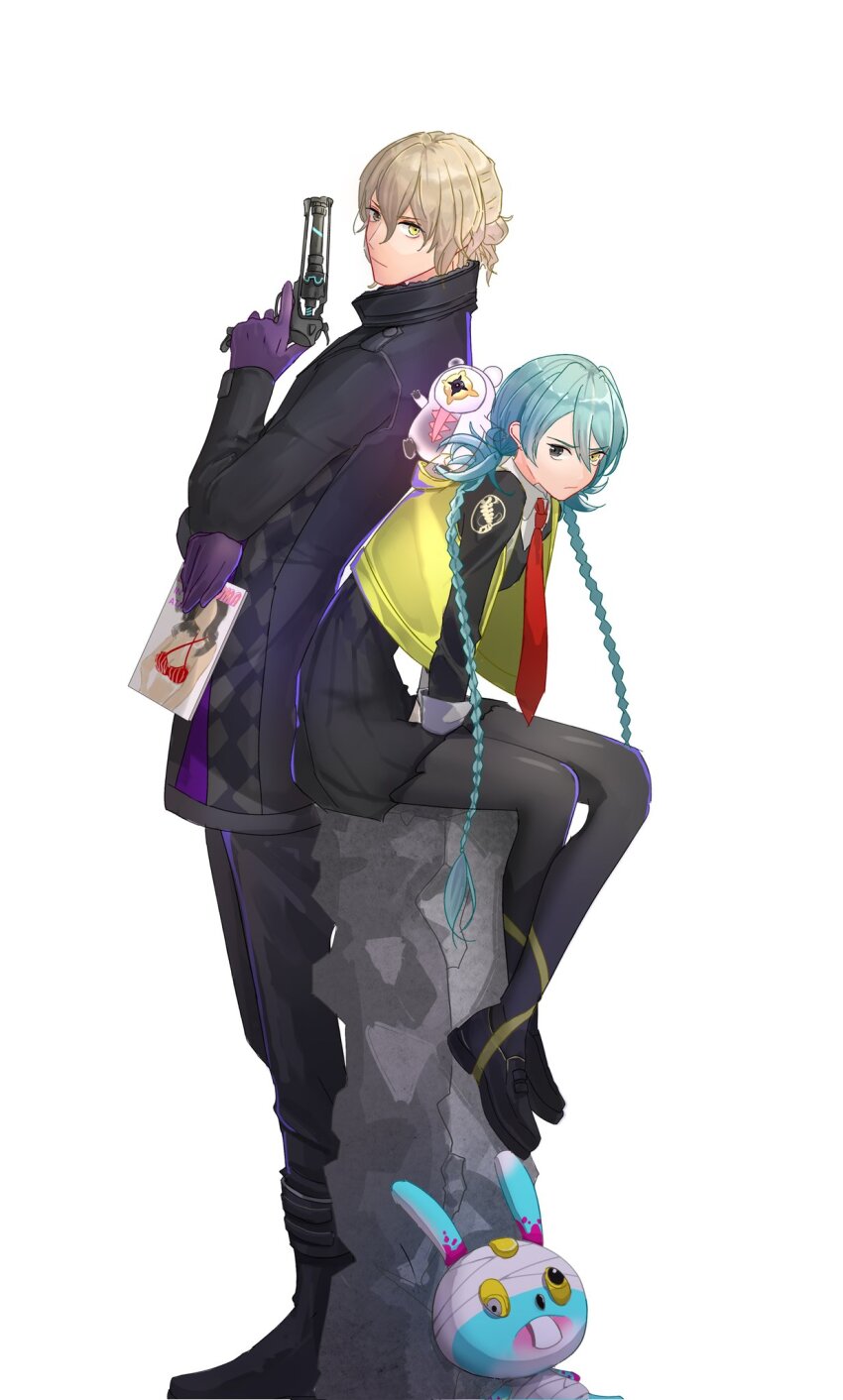 1boy, 1girl, 1other, adorabbit, ai_the_somnium_files, ai_the_somnium_files:_nirvana_initiative, aiba_(ai_the_somnium_files), aqua_hair