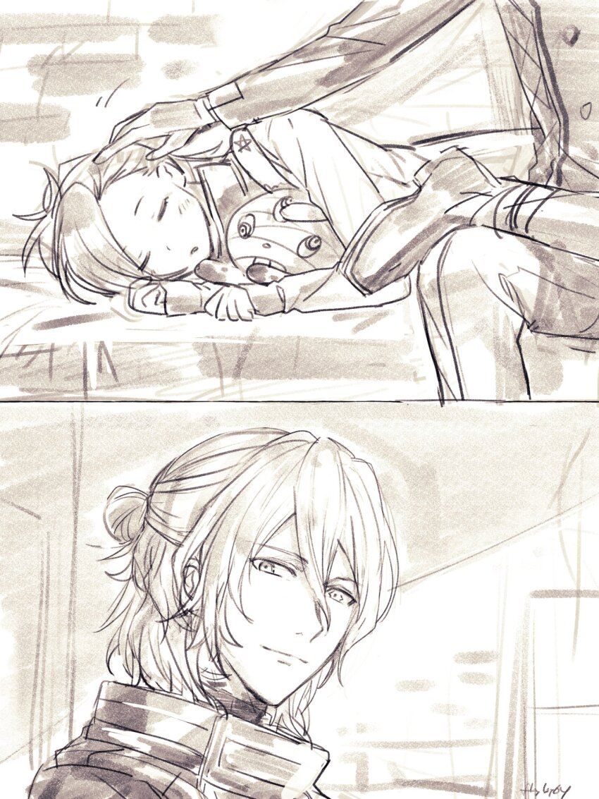 1boy, 1girl, adorabbit, ai_the_somnium_files, artist_name, clenched_hands, closed_eyes, closed_mouth