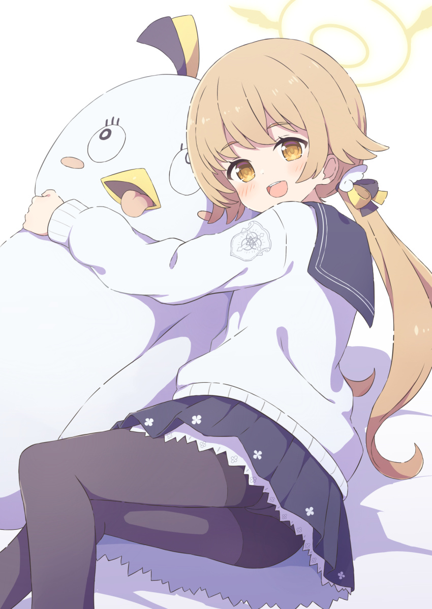 1girl, black_pantyhose, black_sailor_collar, black_skirt, blue_archive, blush, brown_hair, dot_nose