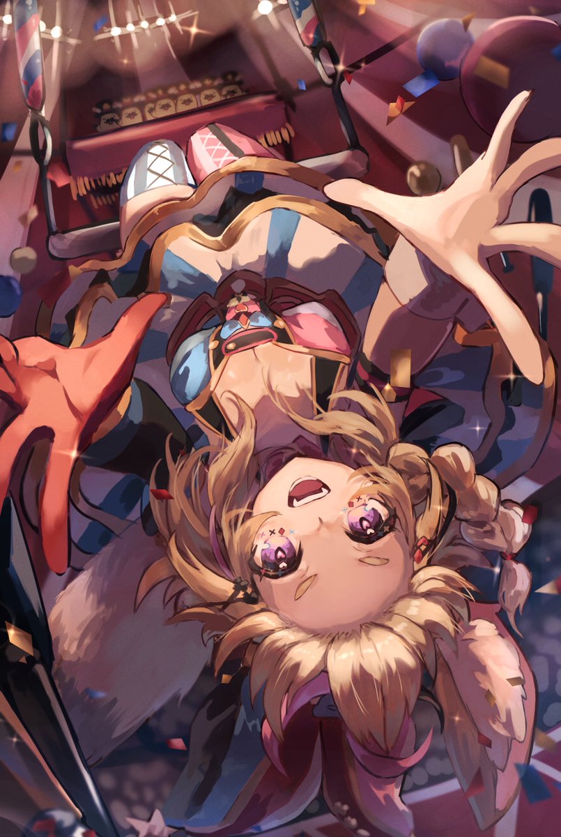 1girl, ahoge, animal_ear_fluff, animal_ears, arm_strap, asymmetrical_legwear, balloon, black_gloves