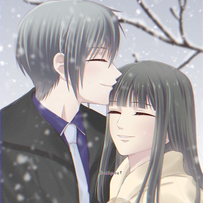 akigure1, couple, fruits_basket, highres, kiss, kissing_forehead, kuragi_machi, smile