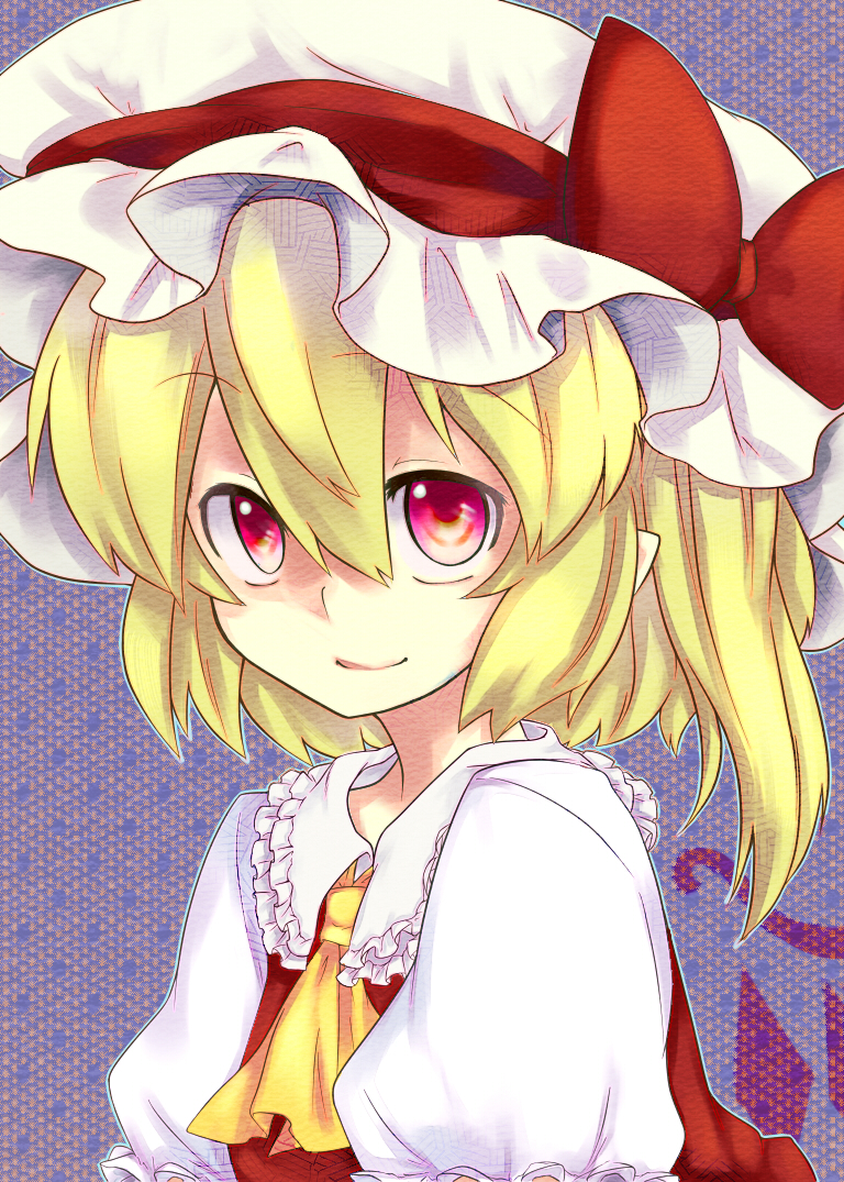 1girl, ascot, blonde_hair, blouse, bow, collared_shirt, colorized, embodiment_of_scarlet_devil