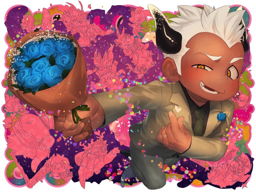 1girl, 1other, 2023, 6+boys, arc_(housamo), azathoth_(housamo), babalon_(housamo), black_horns