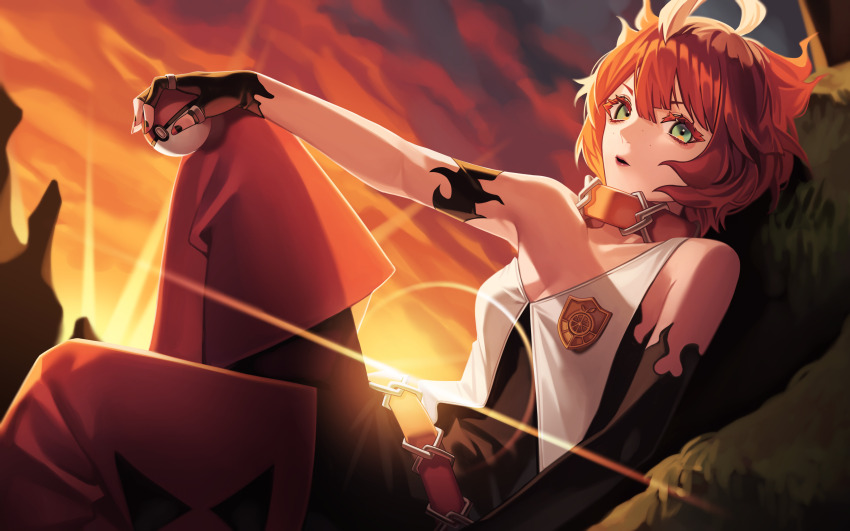 1girl, absurdres, bare_shoulders, belt, black_bodysuit, black_lips, blonde_hair, bob_cut