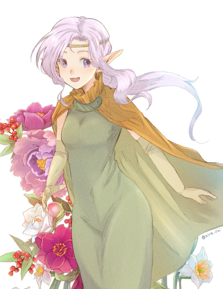 1girl, circlet, dress, elf, flower, gensou_suikoden, gensou_suikoden_i, highres